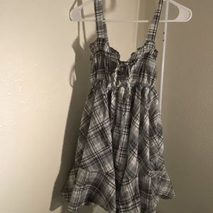 Plaid Black Gray White Mini Babydoll Dress Size Small | Made in Korea
